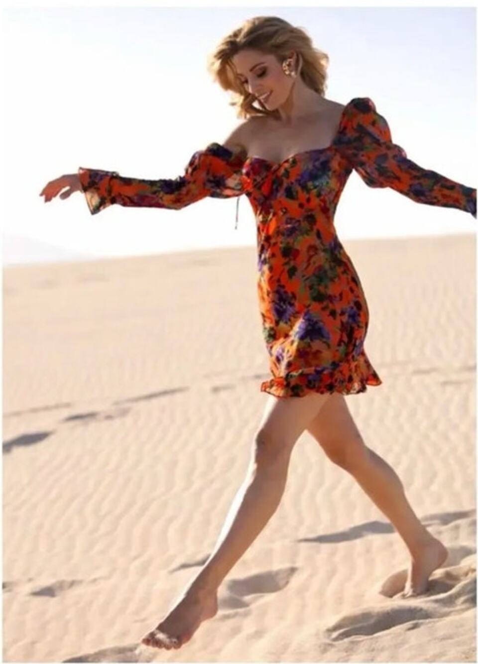 RAT & BOA Sz XXS Naomi Mini Dress Orange Print Long Sleeve